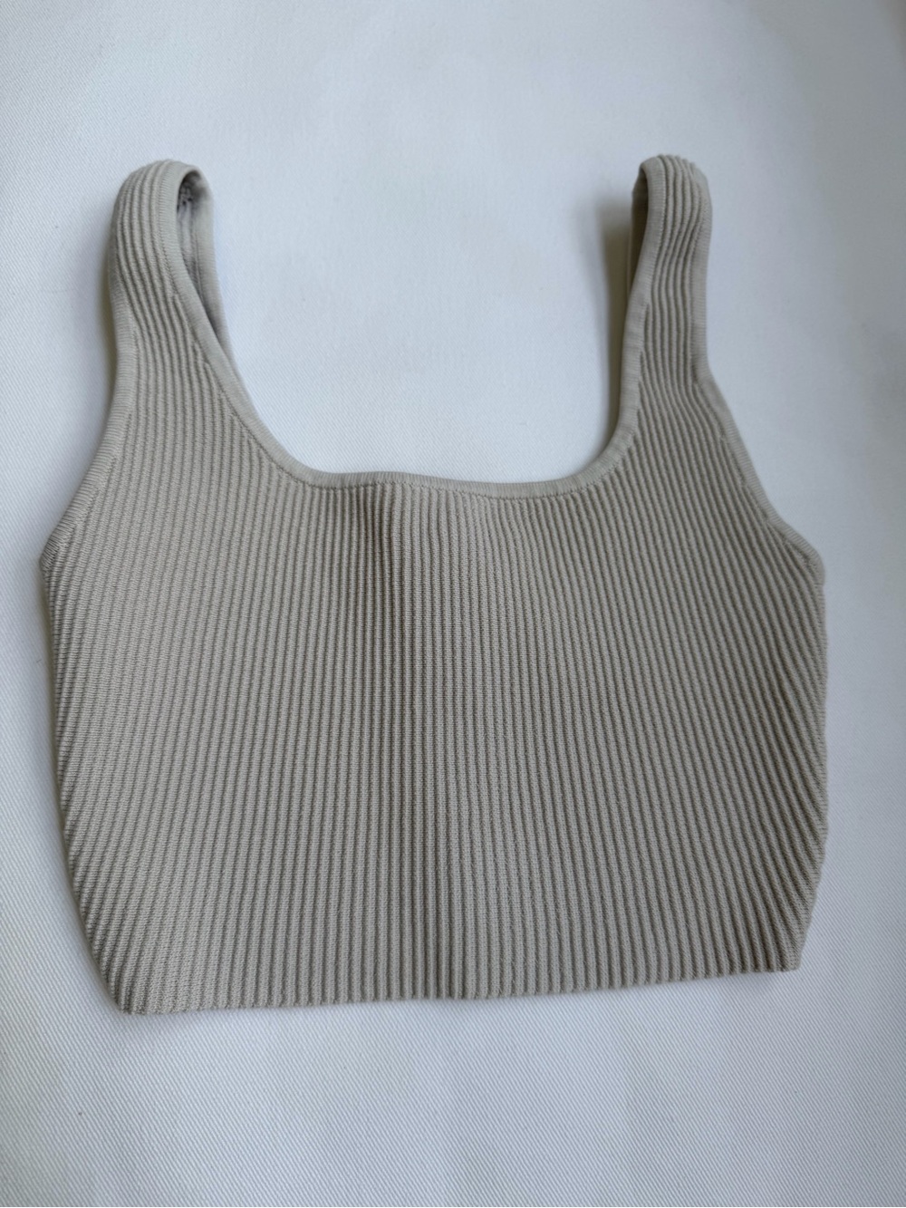 Babaton Ribbed Square-Neck Crop Tank in Light Taupe
